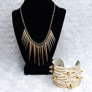 Spiked Bib Necklace and Cuff Bracelet Set